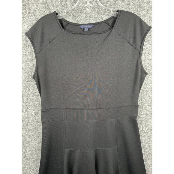 Lands End Dress Black MED Petite Jersey Stretch Skater ALine Minimalist Flare - Picture 5 of 5